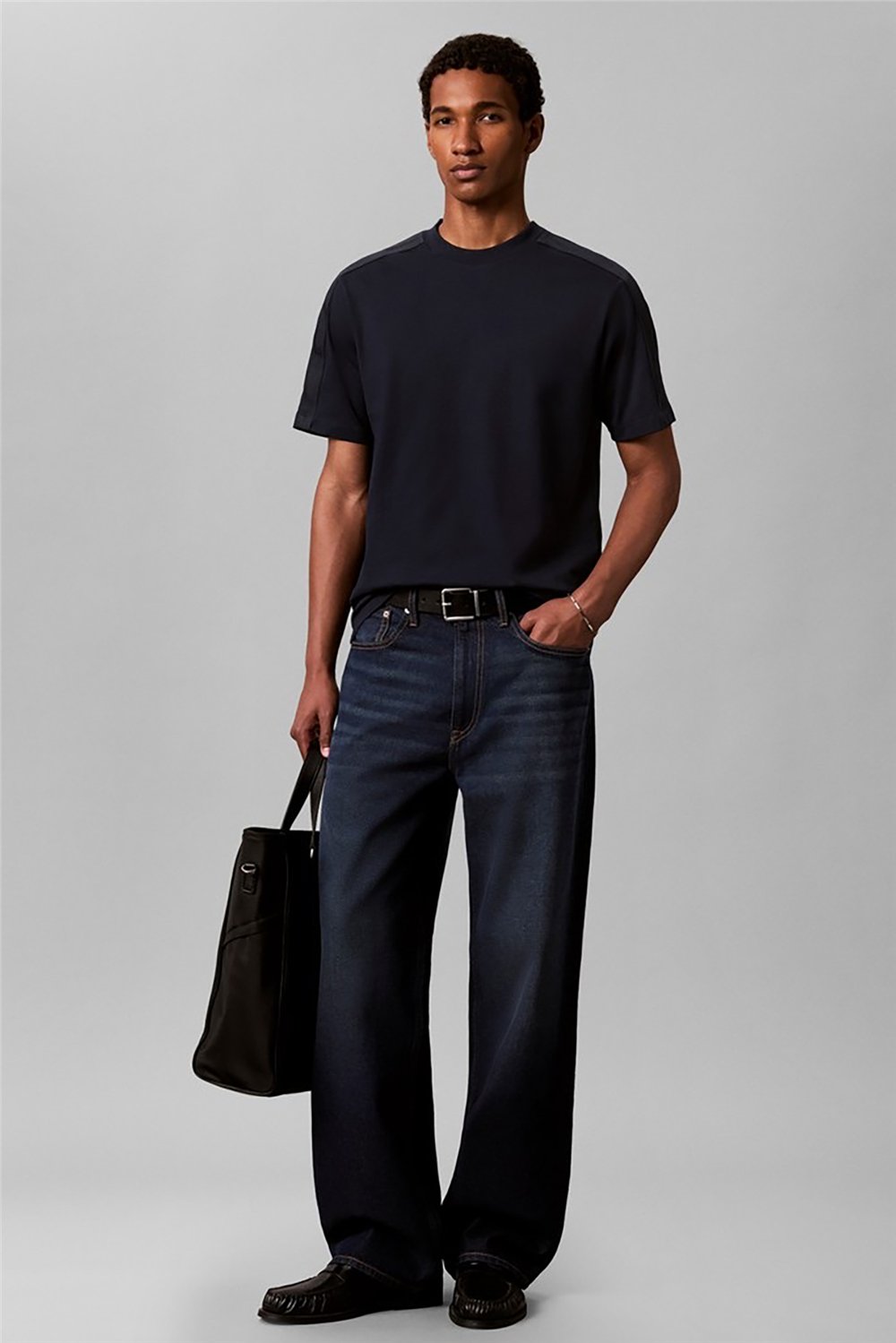 Calvin Klein Ss 20S Easy Clsc Tape Tee Erkek Bisiklet Yaka T-Shirt Lacivert