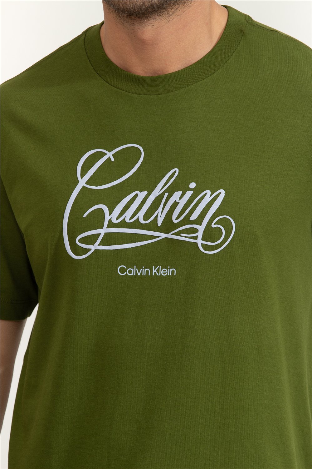 Calvin Klein SS 20S LN Calvin Script Graphic Erkek Bisiklet Yaka T-Shirt