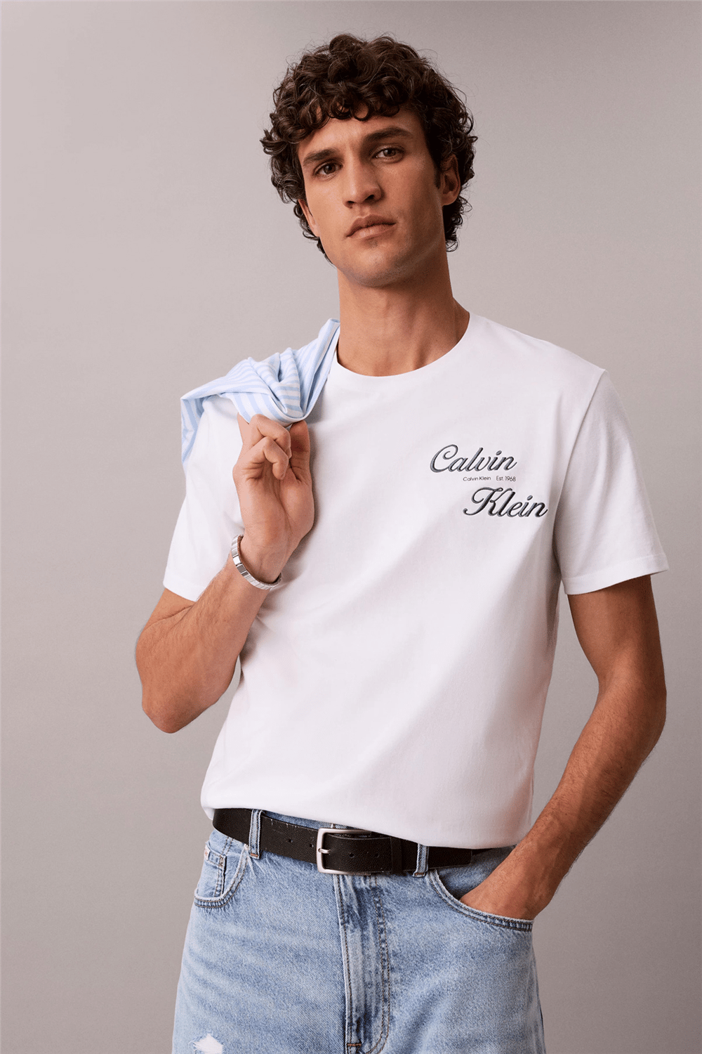 Calvin Klein Ss 30S Eu Calvin Klein Resrt Gra Erkek Bisiklet Yaka T-Shirt Beyaz