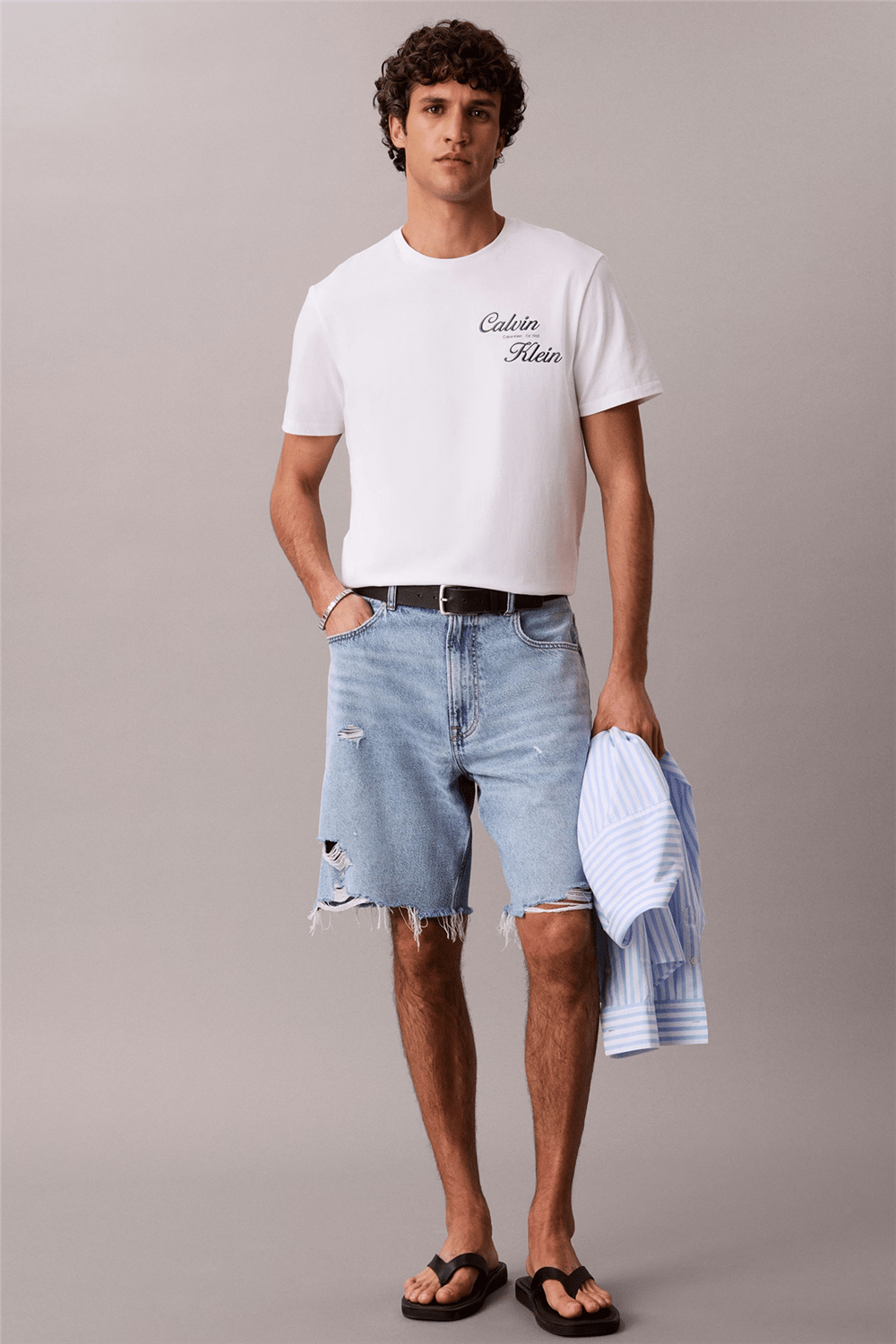 Calvin Klein Ss 30S Eu Calvin Klein Resrt Gra Erkek Bisiklet Yaka T-Shirt Beyaz