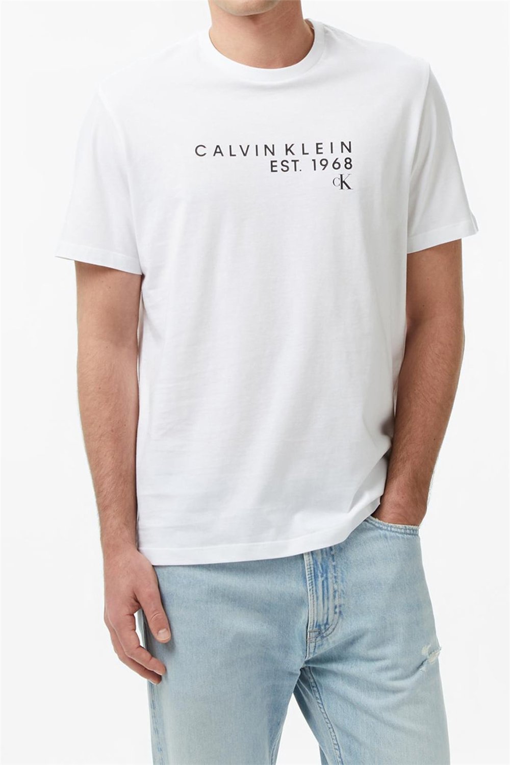 Calvin Klein Ss 30S Eu Wholesale Erkek Bisiklet Yaka T-Shirt Beyaz