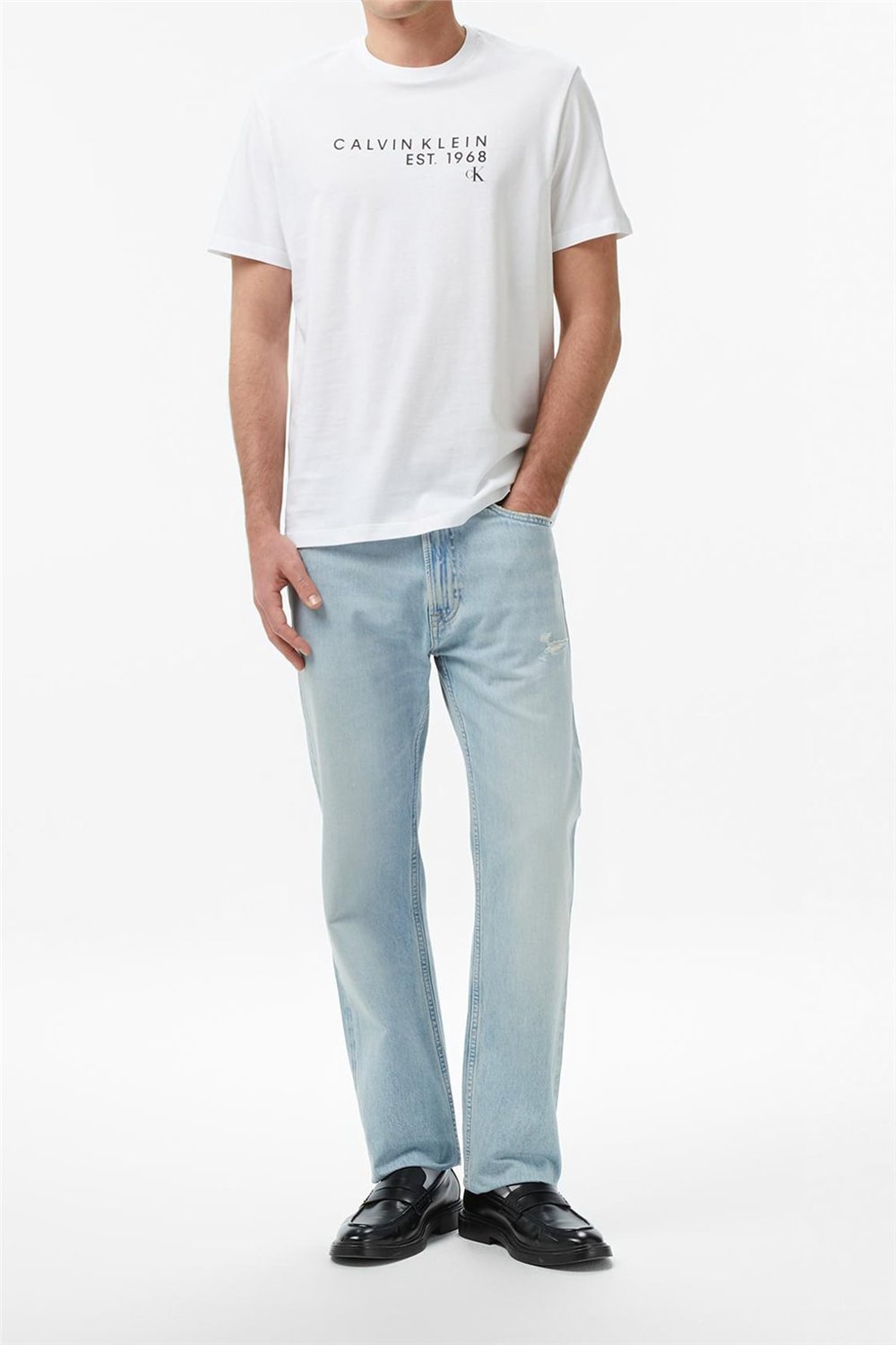 Calvin Klein Ss 30S Eu Wholesale Erkek Bisiklet Yaka T-Shirt Beyaz