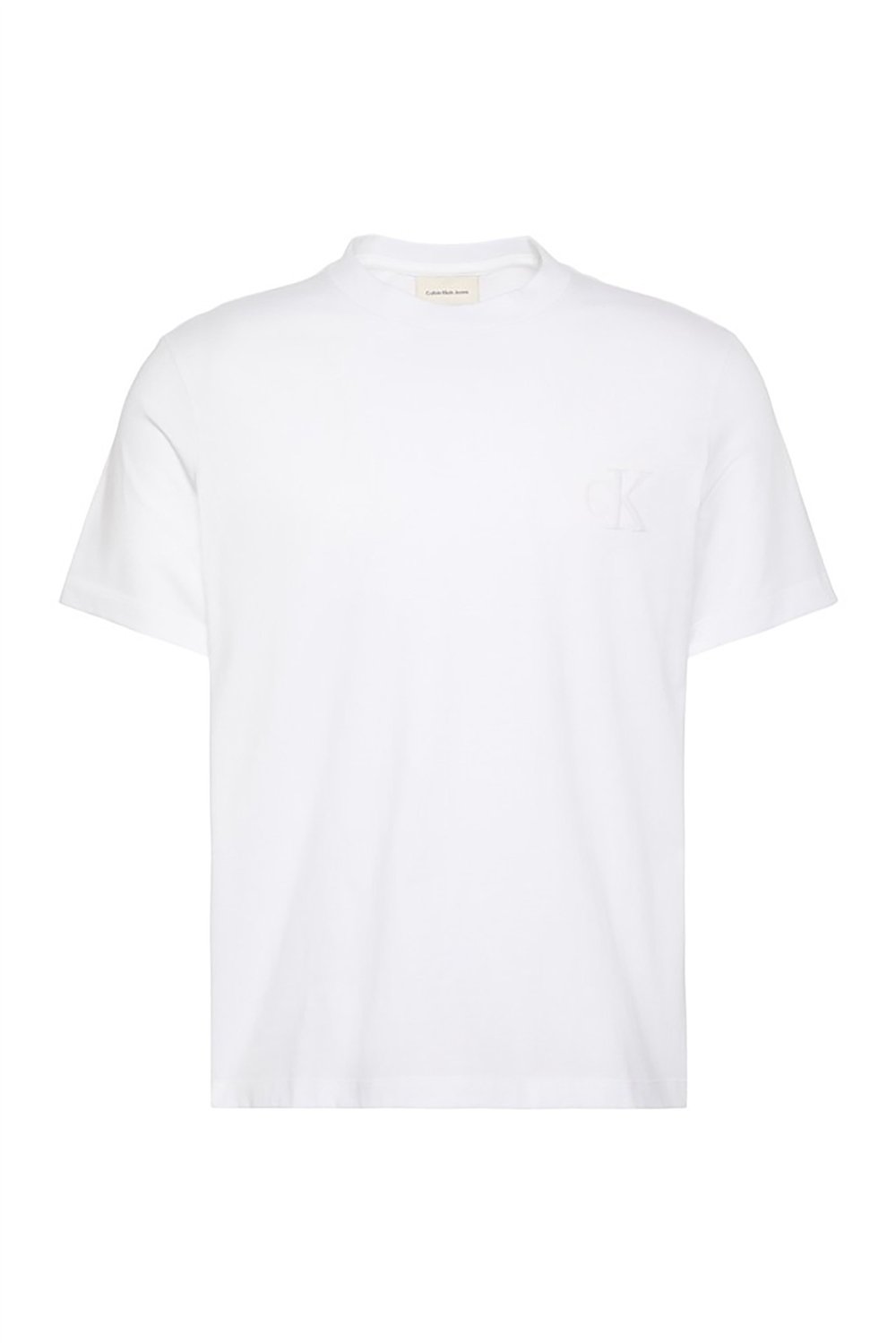 Calvin Klein Ss 30S Jersey Easy Monogram Puff Erkek Bisiklet Yaka T-Shirt Beyaz