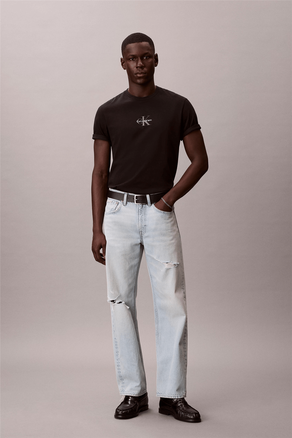 Calvin Klein Ss 30S Micro Monologo Tee Erkek Bisiklet Yaka T-Shirt Siyah