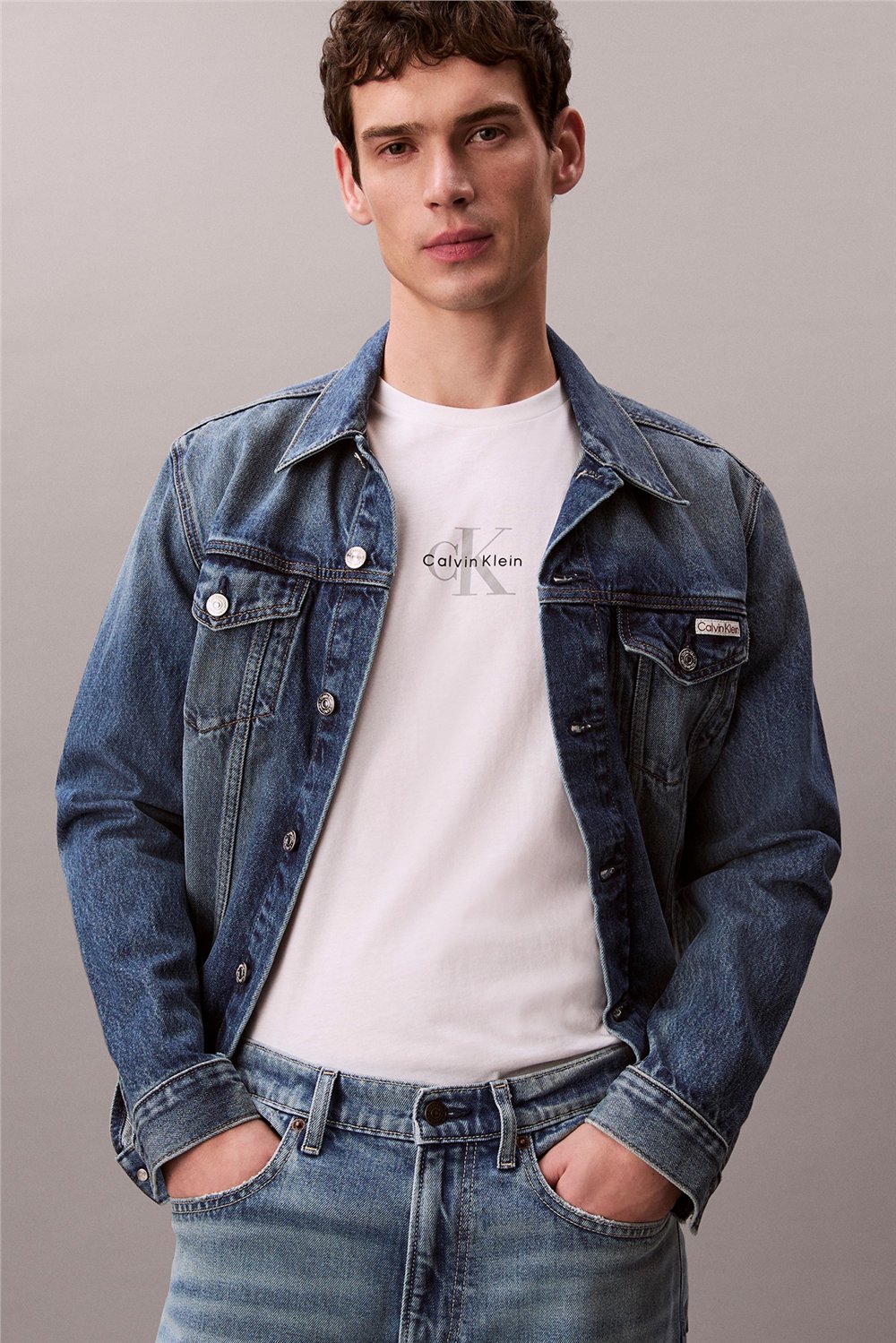 Calvin Klein Ss 30S Micro Monologo Tee Erkek Bisiklet Yaka T-Shirt Beyaz
