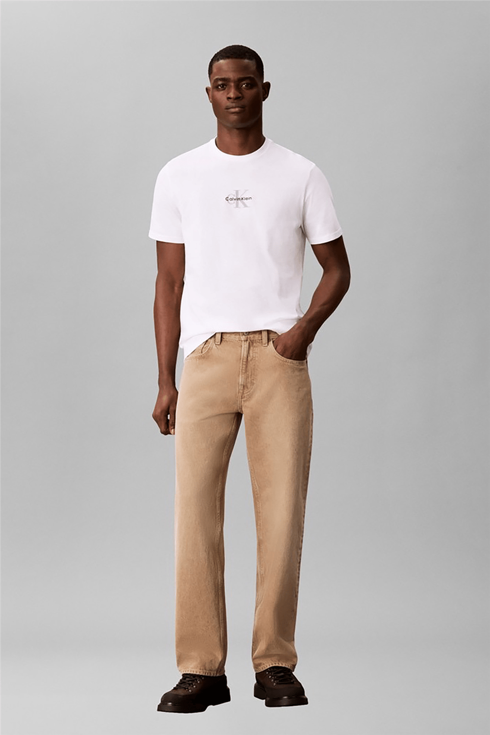 Calvin Klein Ss 30S Micro Monologo Tee Erkek Bisiklet Yaka T-Shirt Beyaz