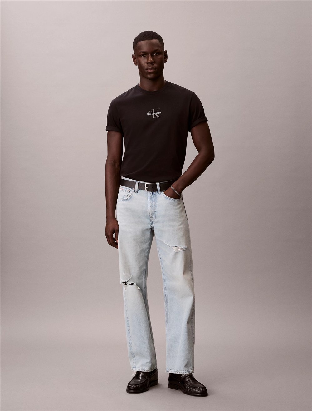 Calvin Klein Ss 30S Micro Monologo Tee Erkek Bisiklet Yaka T-Shirt Siyah