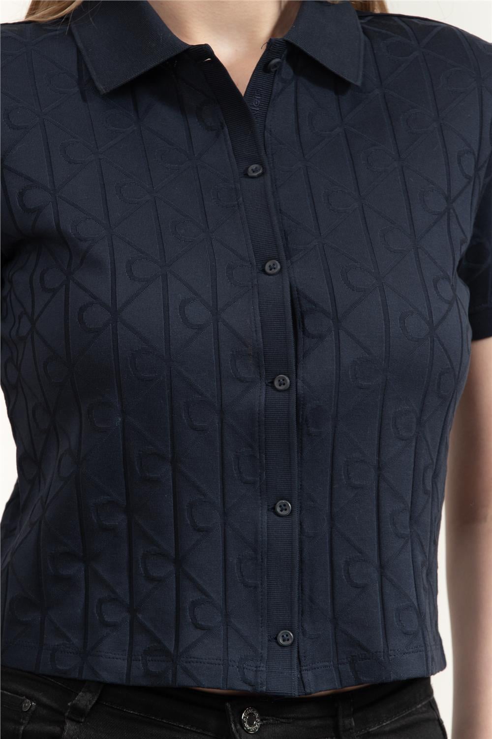Calvin Klein Ss Aop Jacquard Kadın Polo Yaka T-Shirt
