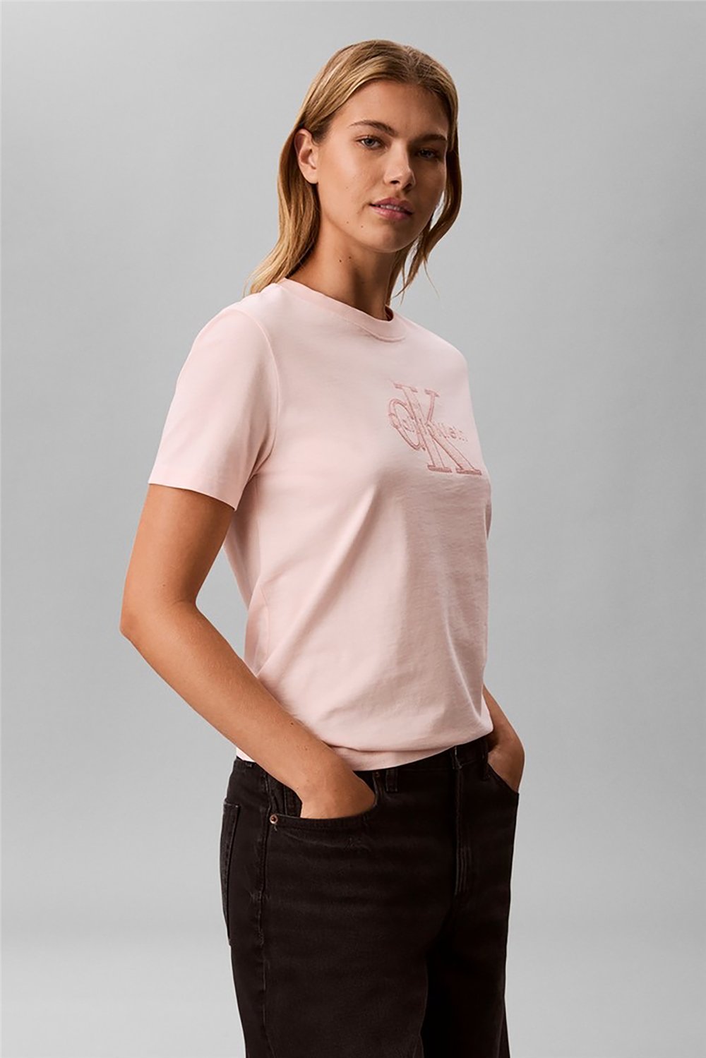 Calvin Klein Ss Baby Terry Hero Monologo Tee Kadın Bisiklet Yaka T-Shirt