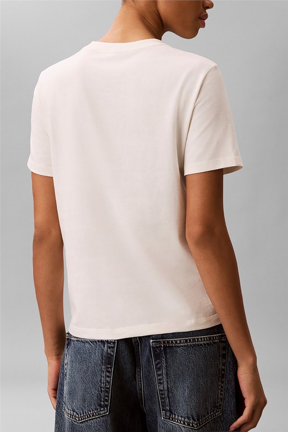 Calvin Klein Ss Baby Terry Hero Monologo Tee Kadın Bisiklet Yaka T-Shirt Beyaz