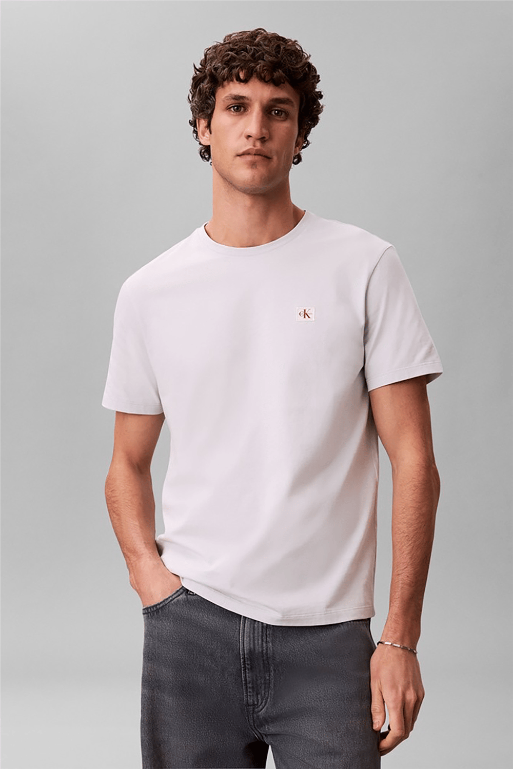 Calvin Klein SS Badge 30S Jersey Classic Tee Erkek Bisiklet Yaka T-Shirt Gri