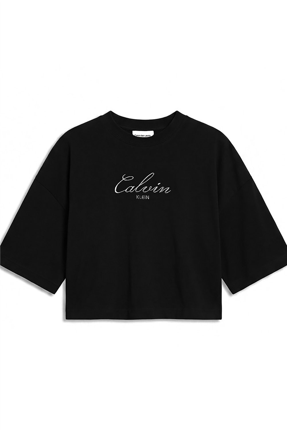 Calvin Klein Ss Boxy Crop Script Logo Tee Kadın Bisiklet Yaka T-Shirt Siyah