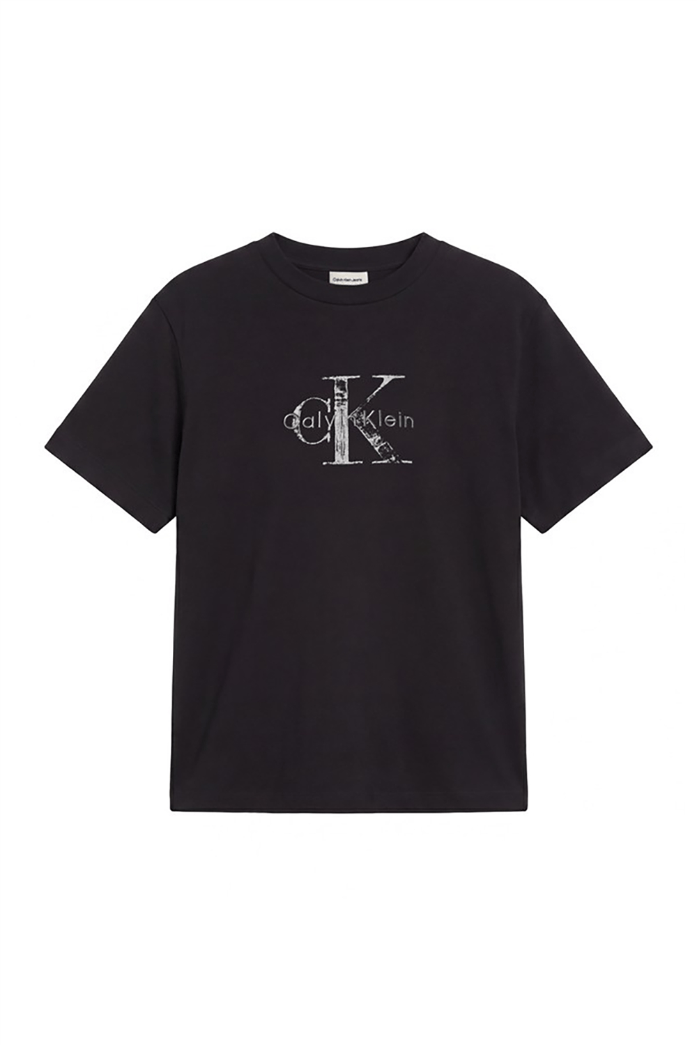 Calvin Klein Ss Boxy Hand Drawn Monologo Tee Kadın Bisiklet Yaka T-Shirt Siyah