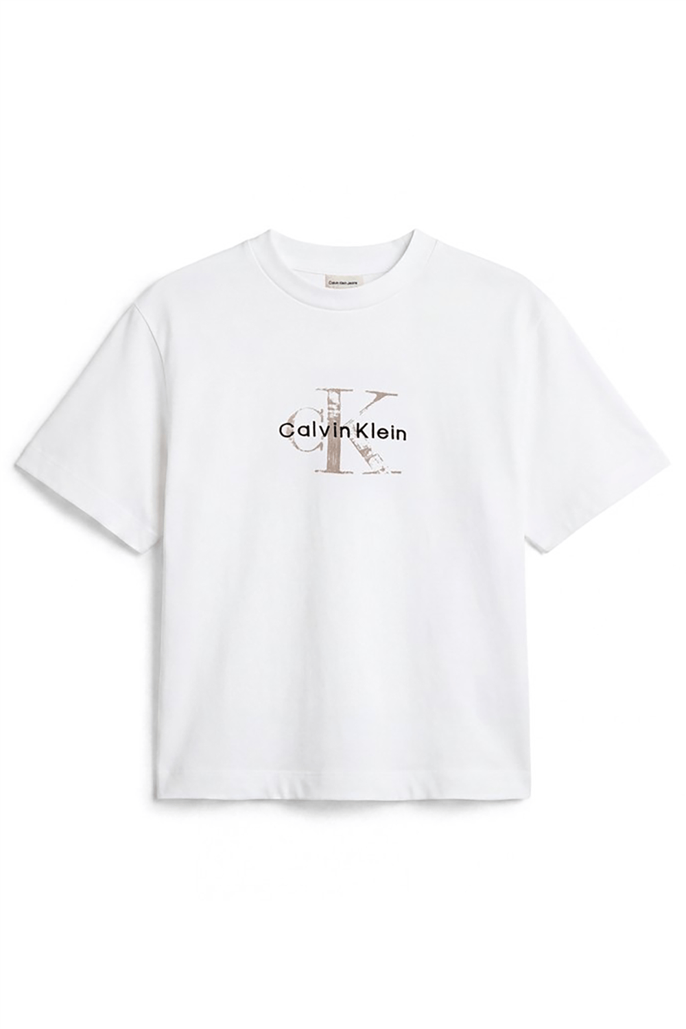 Calvin Klein Ss Boxy Hand Drawn Monologo Tee Kadın Bisiklet Yaka T-Shirt Beyaz