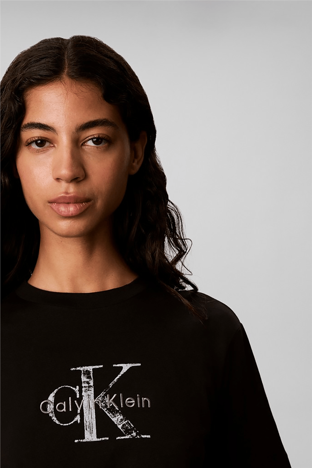 Calvin Klein Ss Boxy Hand Drawn Monologo Tee Kadın Bisiklet Yaka T-Shirt Siyah