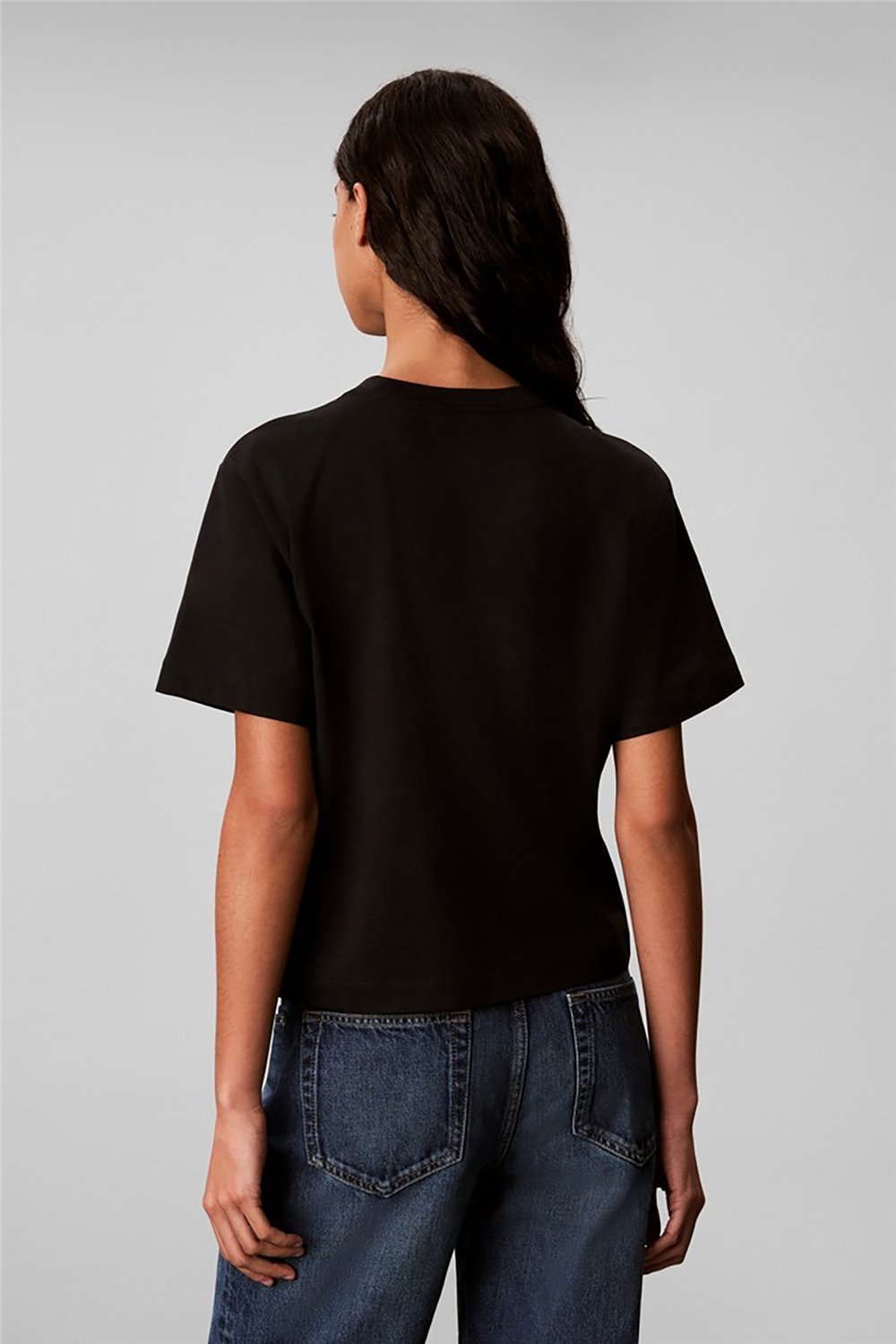 Calvin Klein Ss Boxy Hand Drawn Monologo Tee Kadın Bisiklet Yaka T-Shirt Siyah