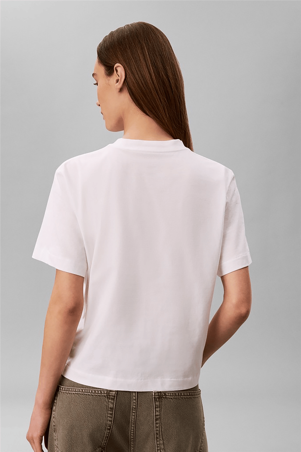 Calvin Klein Ss Boxy Hand Drawn Monologo Tee Kadın Bisiklet Yaka T-Shirt Beyaz