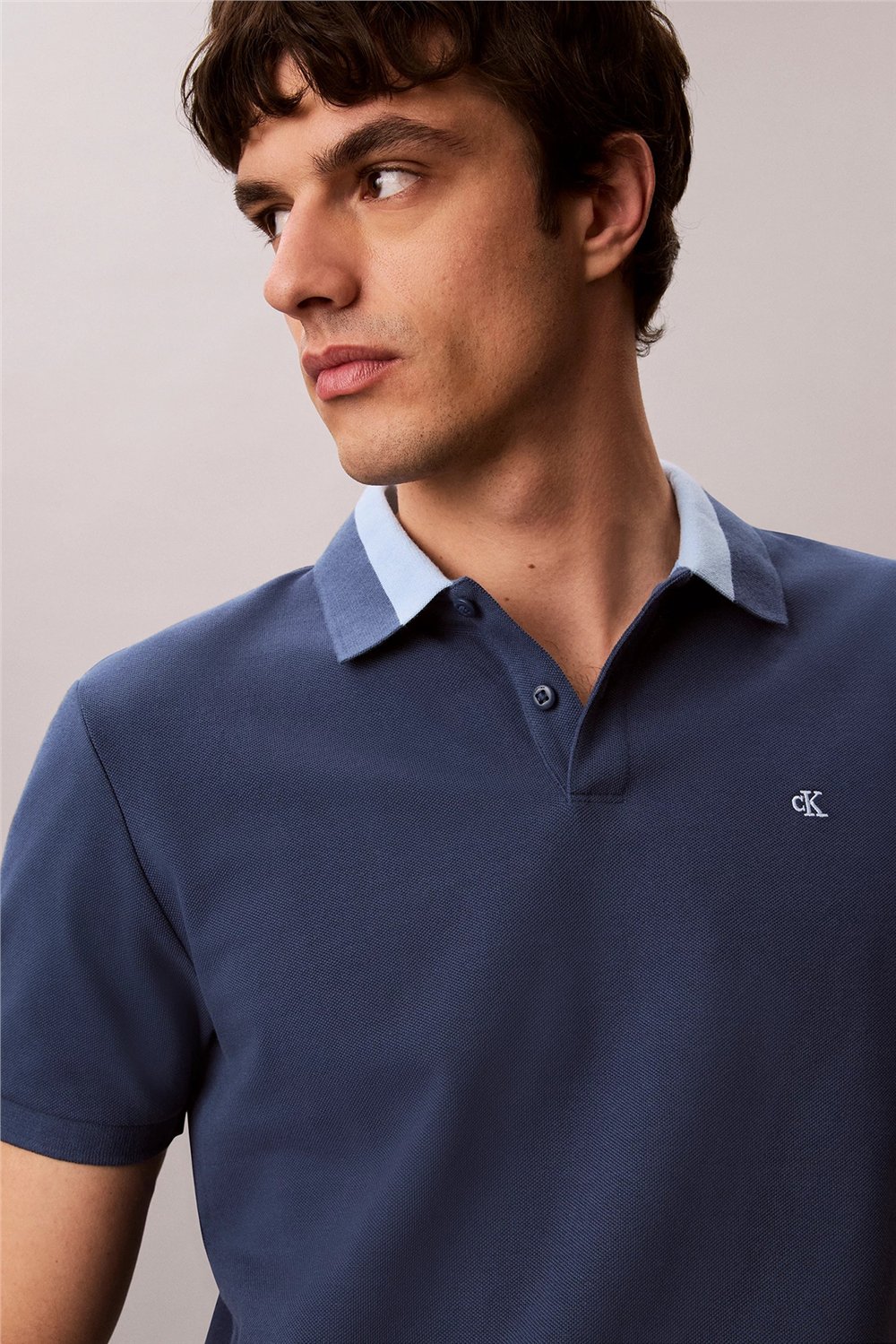 Calvin Klein Ss Casual Pique Collar Block Pol Erkek Polo Yaka T-Shirt Mavi