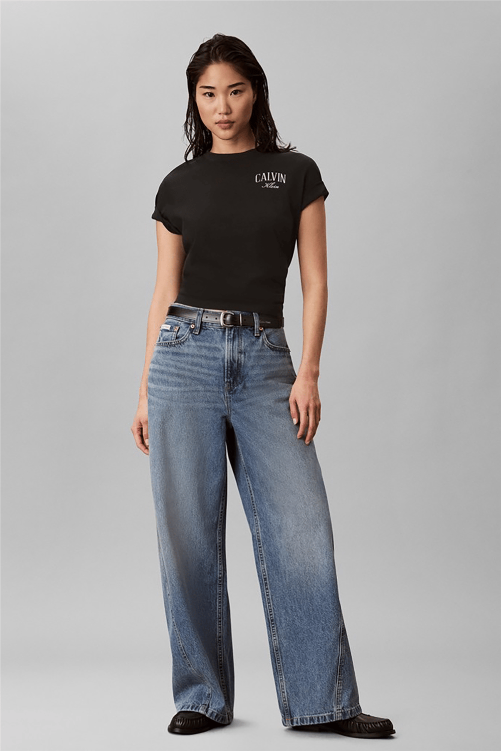 Calvin Klein Ss Classic Metallic Logo Tee Kadın Bisiklet Yaka T-Shirt Siyah
