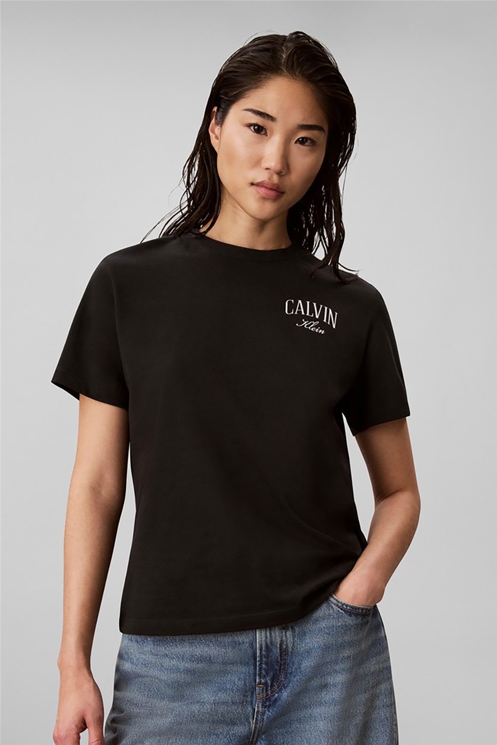 Calvin Klein Ss Classic Metallic Logo Tee Kadın Bisiklet Yaka T-Shirt Siyah