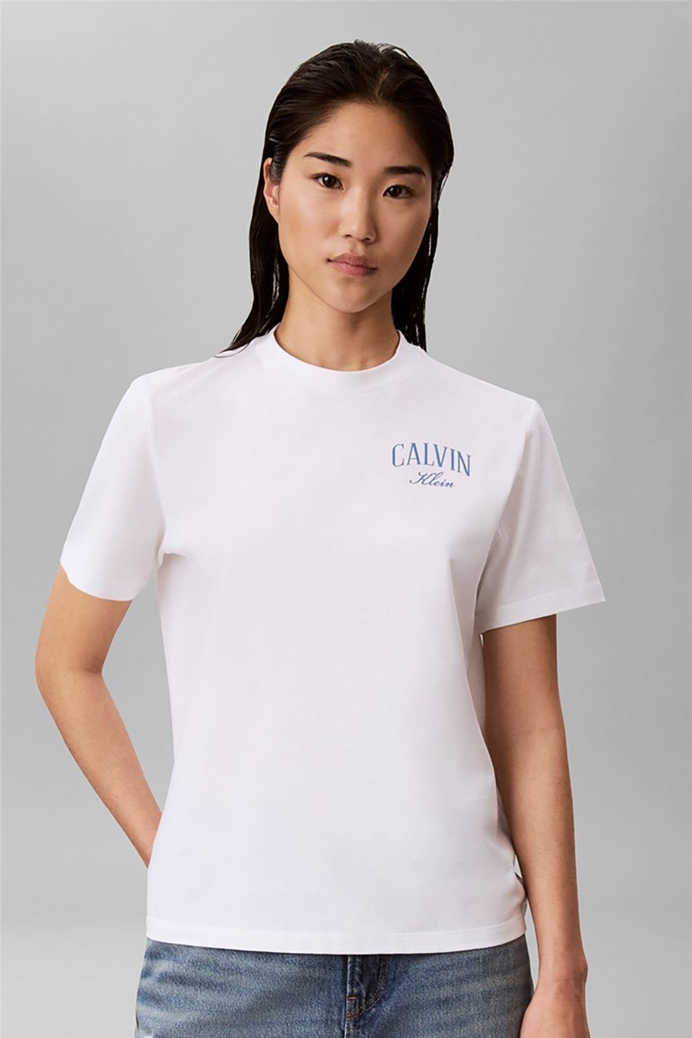 Calvin Klein Ss Classic Metallic Logo Tee Kadın Bisiklet Yaka T-Shirt Beyaz