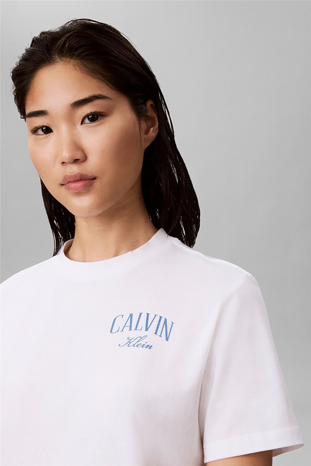 Calvin Klein Ss Classic Metallic Logo Tee Kadın Bisiklet Yaka T-Shirt Beyaz
