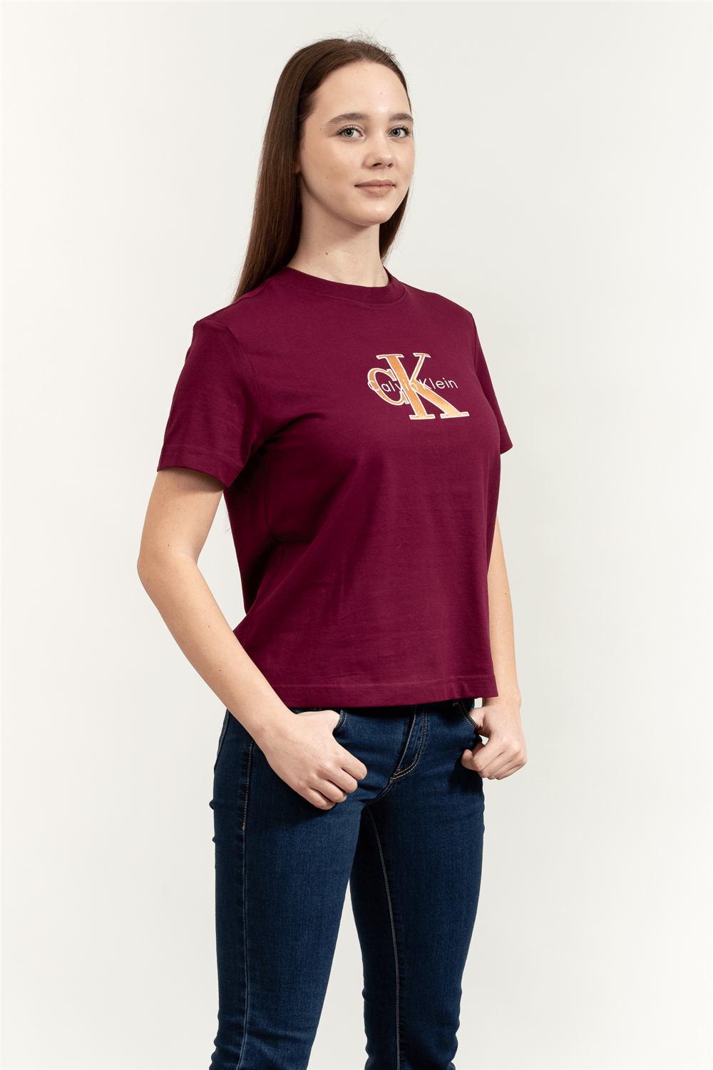 Calvin Klein SS Classic Monologo Metallic Cne Kadın Bisiklet Yaka T-Shirt