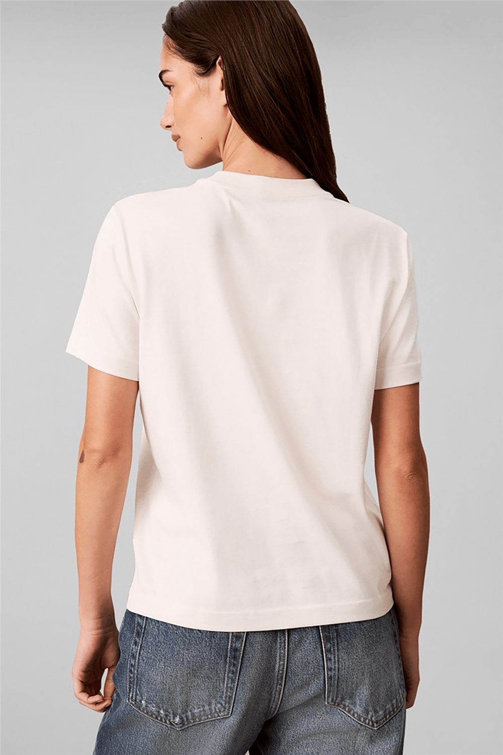 Calvin Klein Ss Classic Script Logo Tee Kadın Bisiklet Yaka T-Shirt Beyaz
