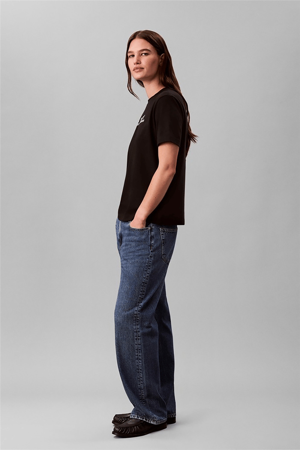 Calvin Klein Ss Classic Script Logo Tee Kadın Bisiklet Yaka T-Shirt Siyah