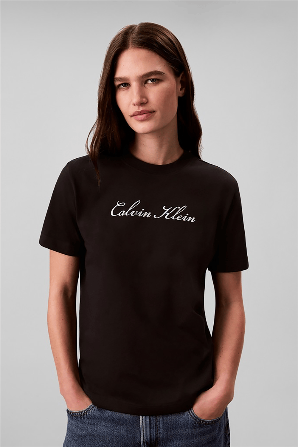 Calvin Klein Ss Classic Script Logo Tee Kadın Bisiklet Yaka T-Shirt Siyah