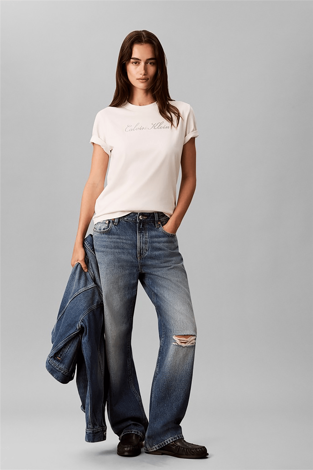Calvin Klein Ss Classic Script Logo Tee Kadın Bisiklet Yaka T-Shirt Beyaz