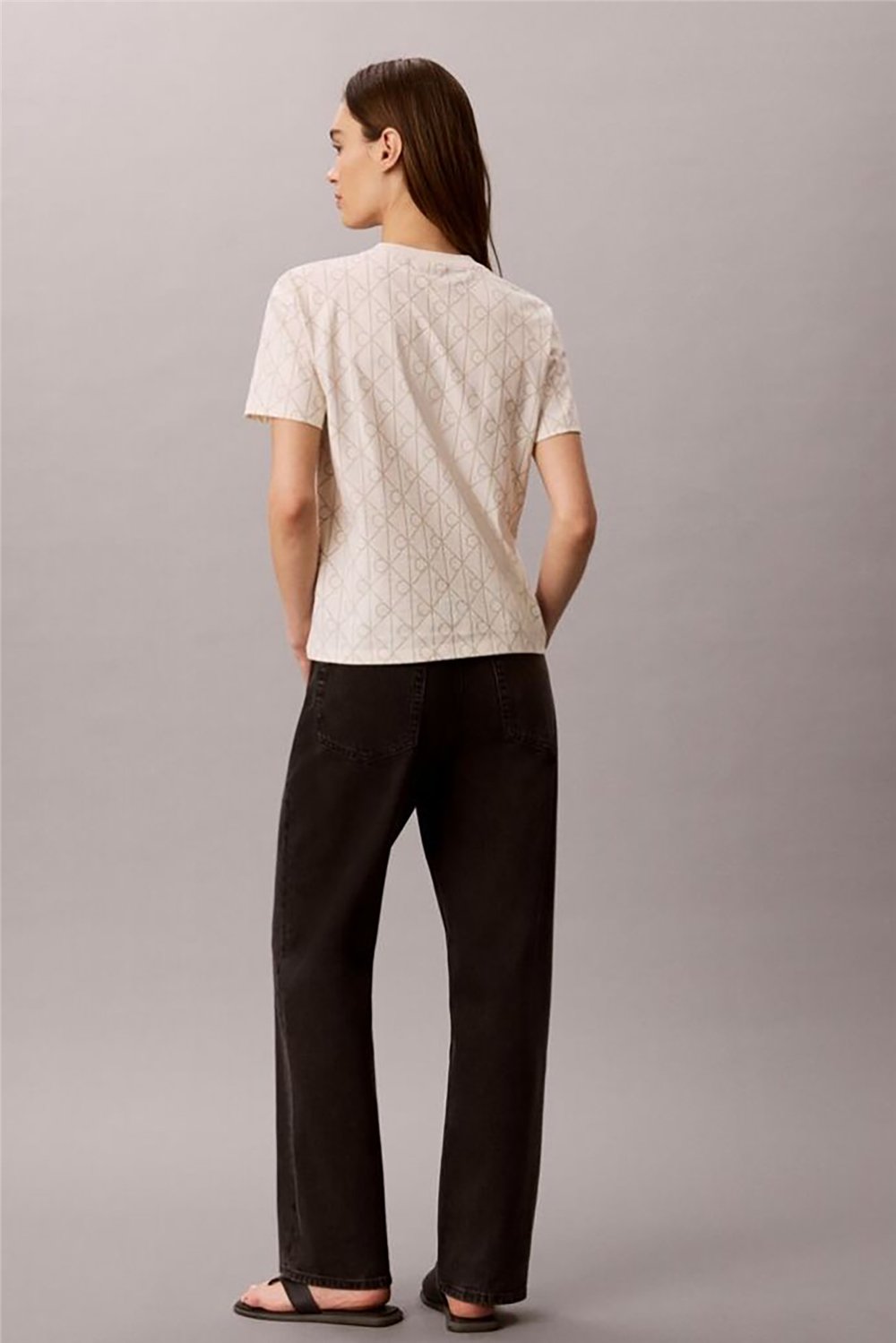 Calvin Klein Ss Classic Seasonal Aop Tee Kadın Bisiklet Yaka T-Shirt Beyaz