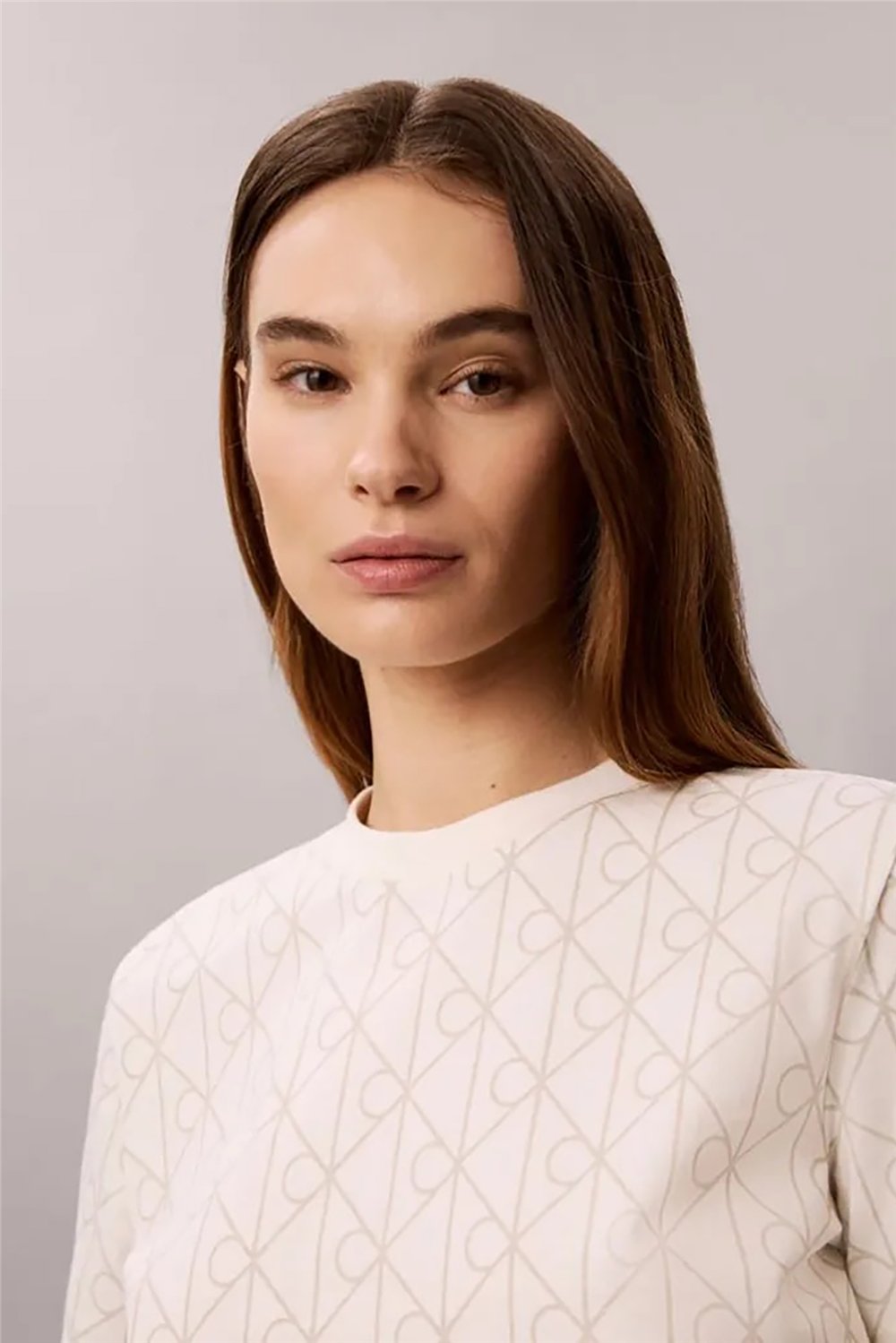 Calvin Klein Ss Classic Seasonal Aop Tee Kadın Bisiklet Yaka T-Shirt Beyaz