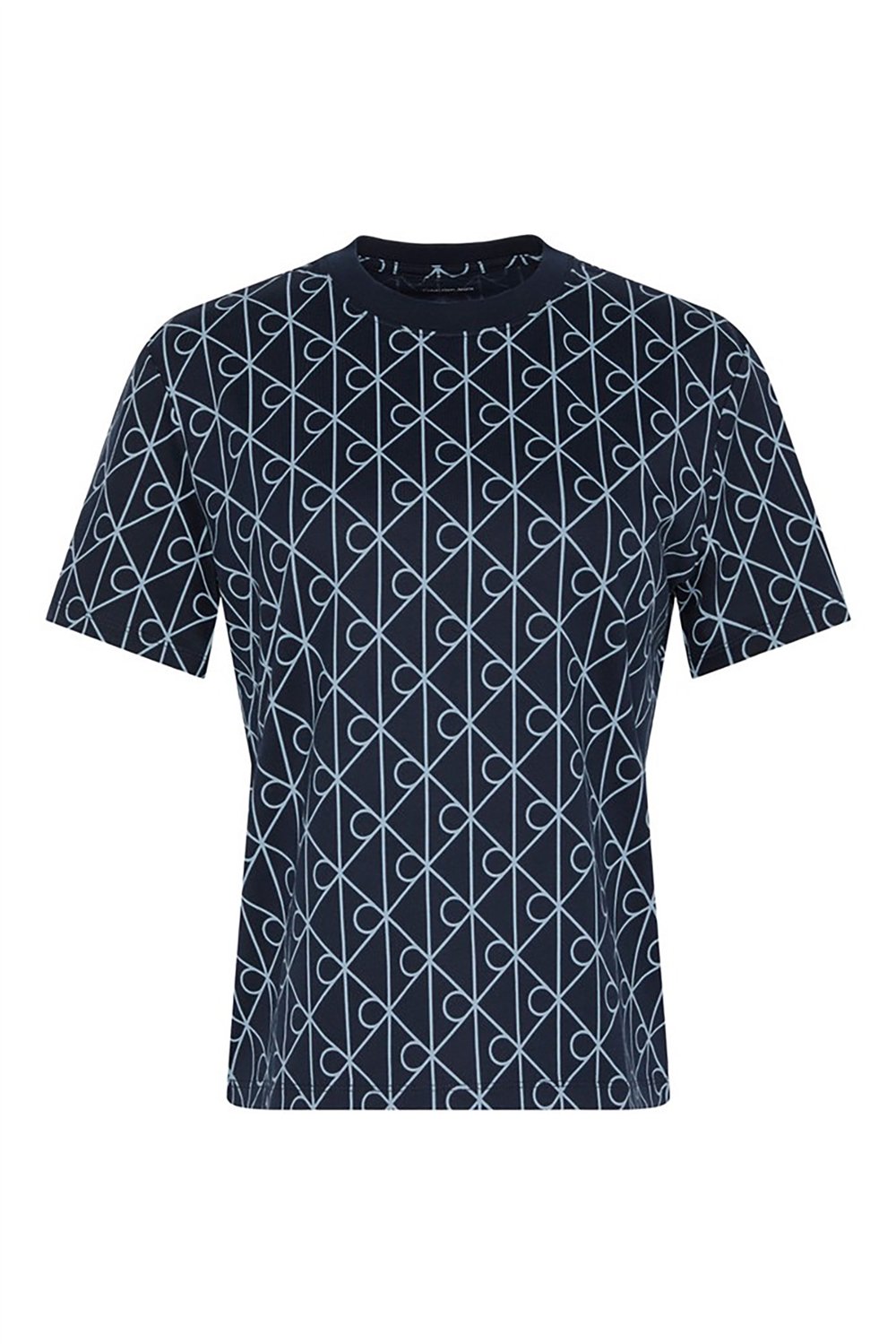 Calvin Klein Ss Classic Seasonal Aop Tee Kadın Bisiklet Yaka T-Shirt Lacivert