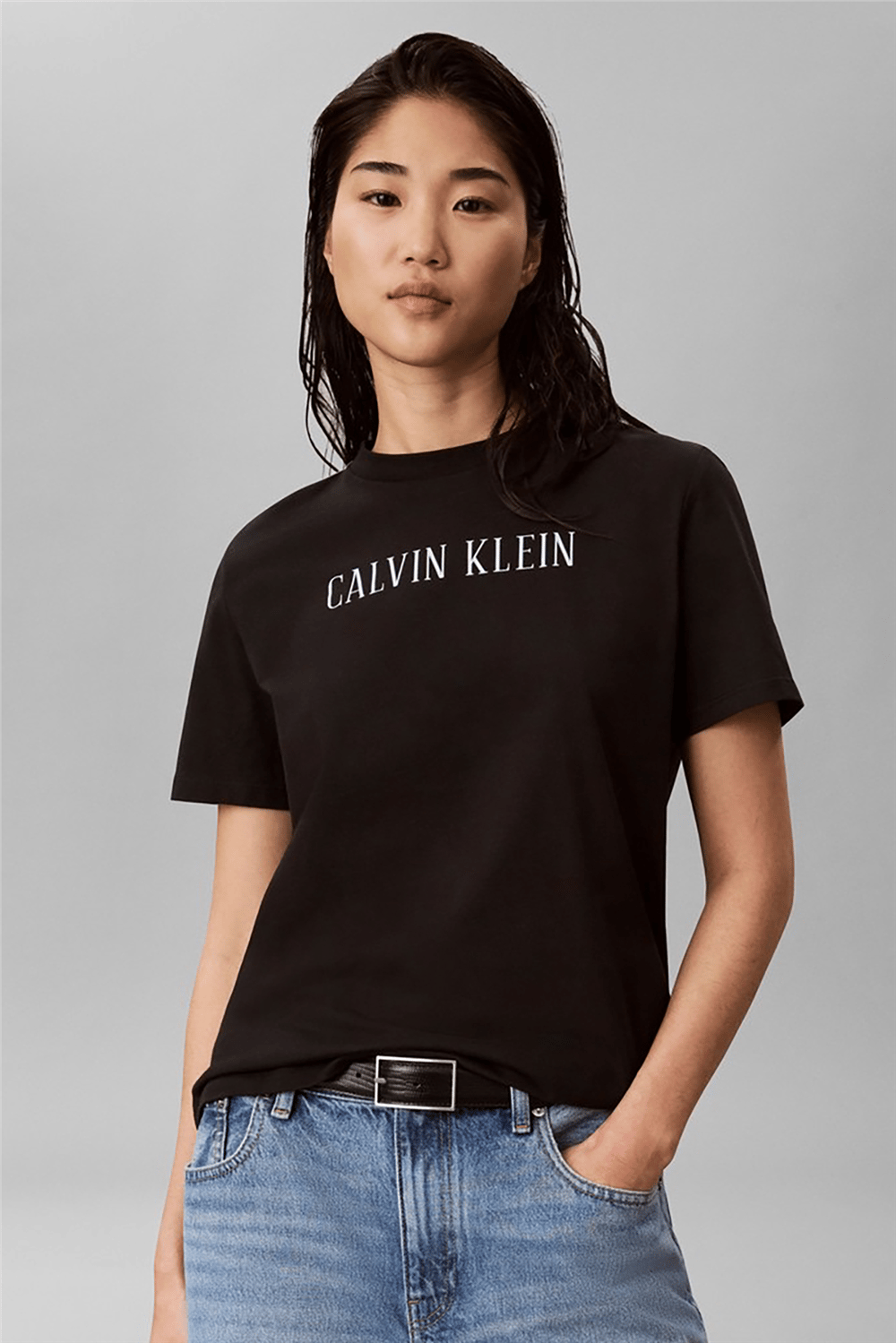 Calvin Klein Ss Classic Varsity Logo Tee Kadın Bisiklet Yaka T-Shirt Siyah