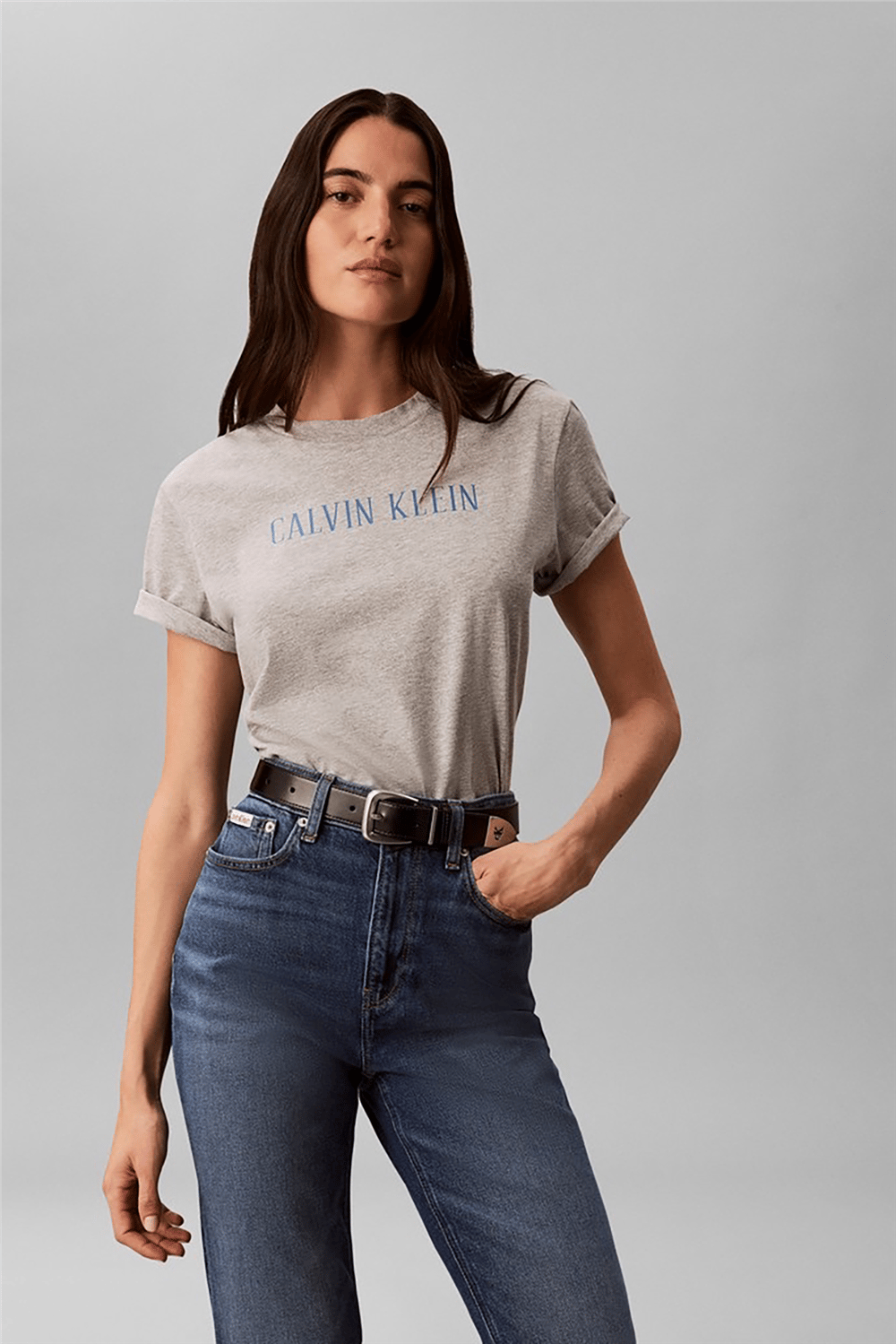 Calvin Klein Ss Classic Varsity Logo Tee Kadın Bisiklet Yaka T-Shirt Gri
