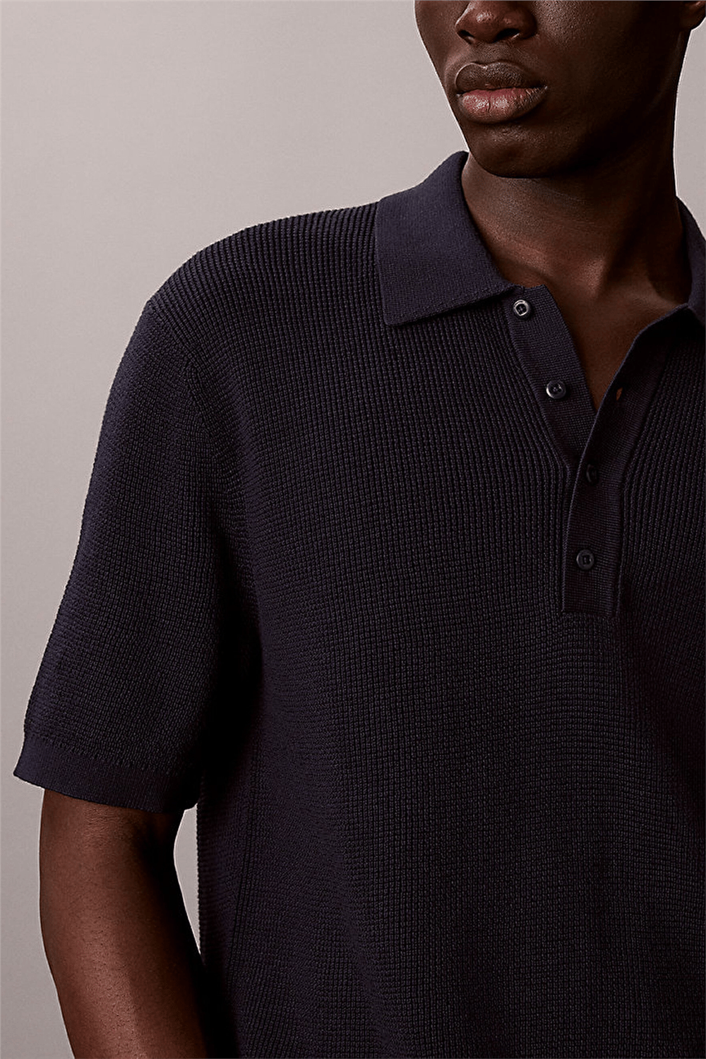 Calvin Klein Ss Cotton Waffle Polo Collarswtr Erkek Triko Lacivert