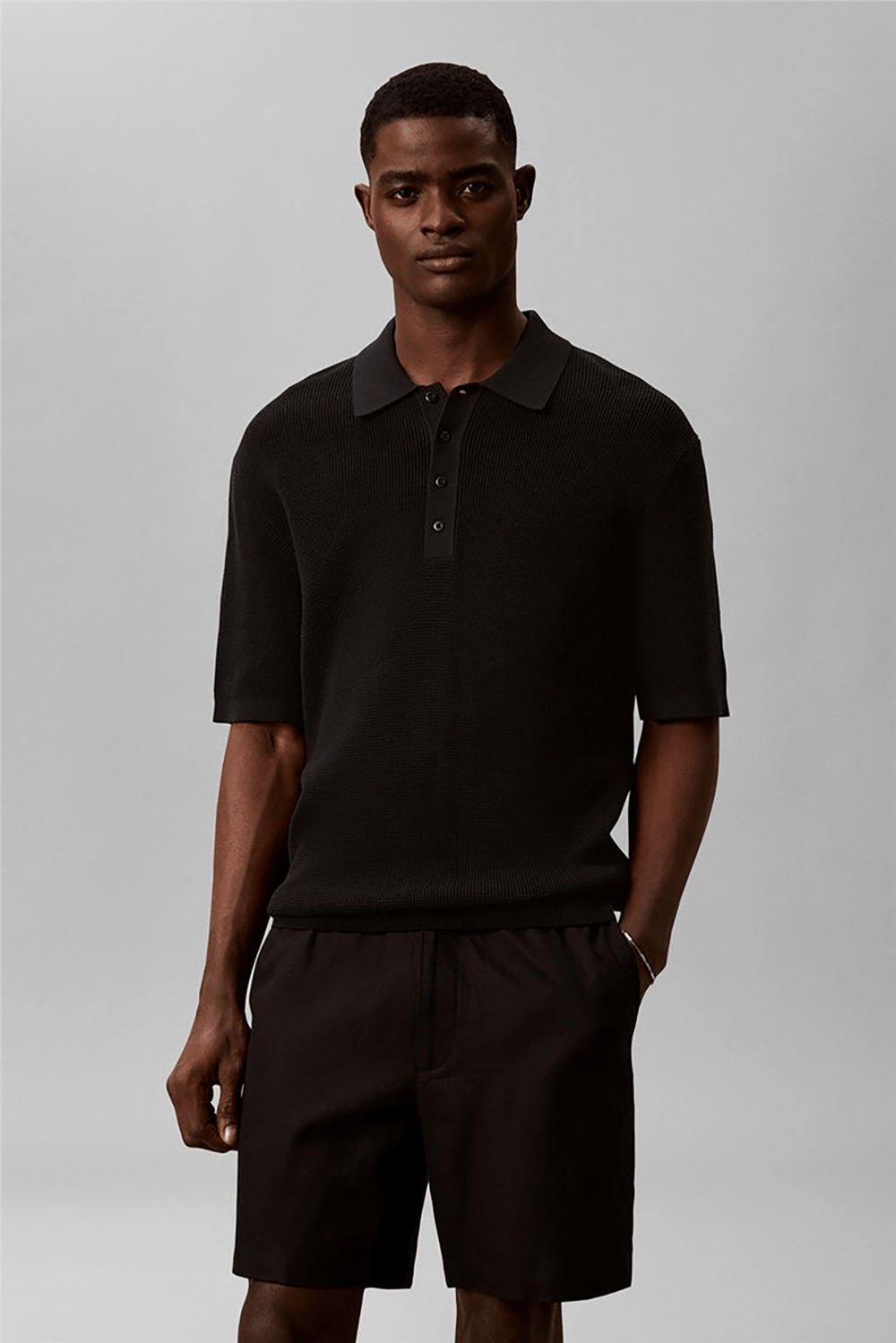 Calvin Klein Ss Cotton Waffle Polo Collarswtr Erkek Triko Siyah