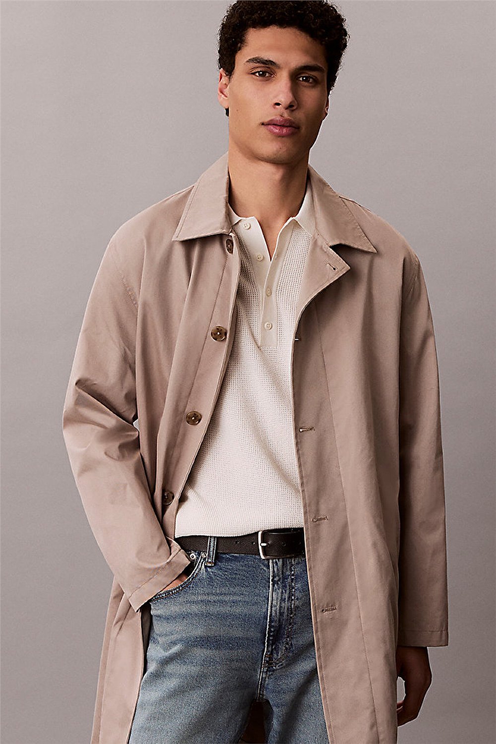 Calvin Klein Ss Cotton Waffle Polo Collarswtr Erkek Triko Beyaz