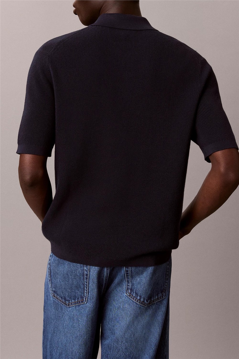 Calvin Klein Ss Cotton Waffle Polo Collarswtr Erkek Triko Lacivert