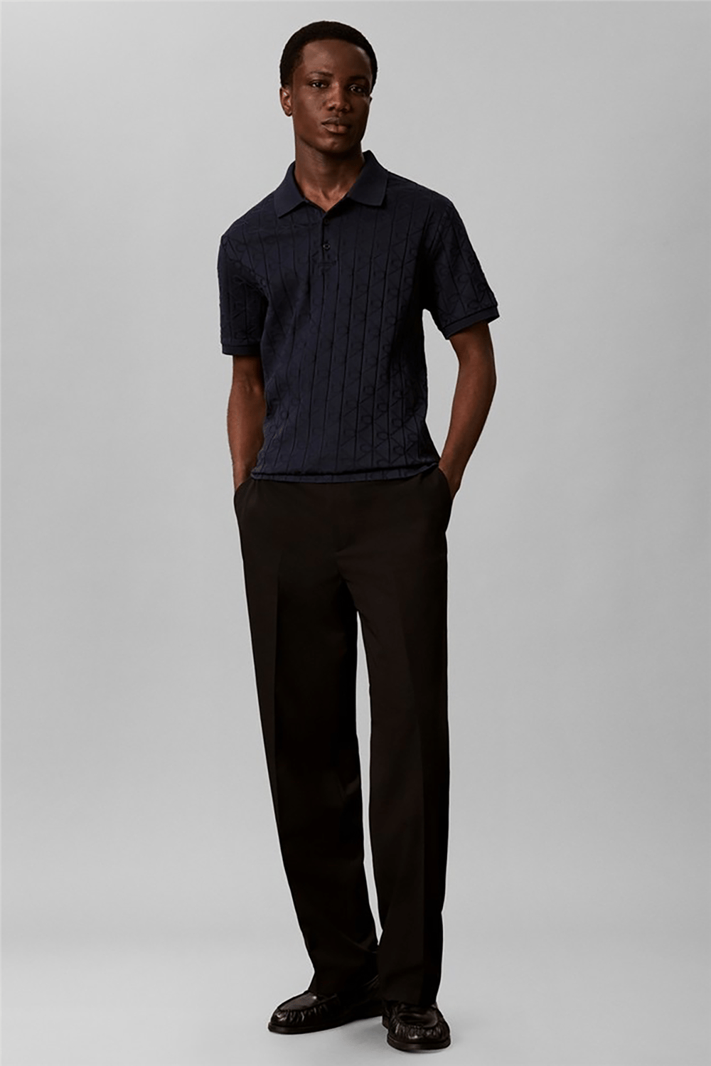 Calvin Klein Ss Dbl Merc Emblem Aop Polo Erkek Polo Yaka Triko Lacivert