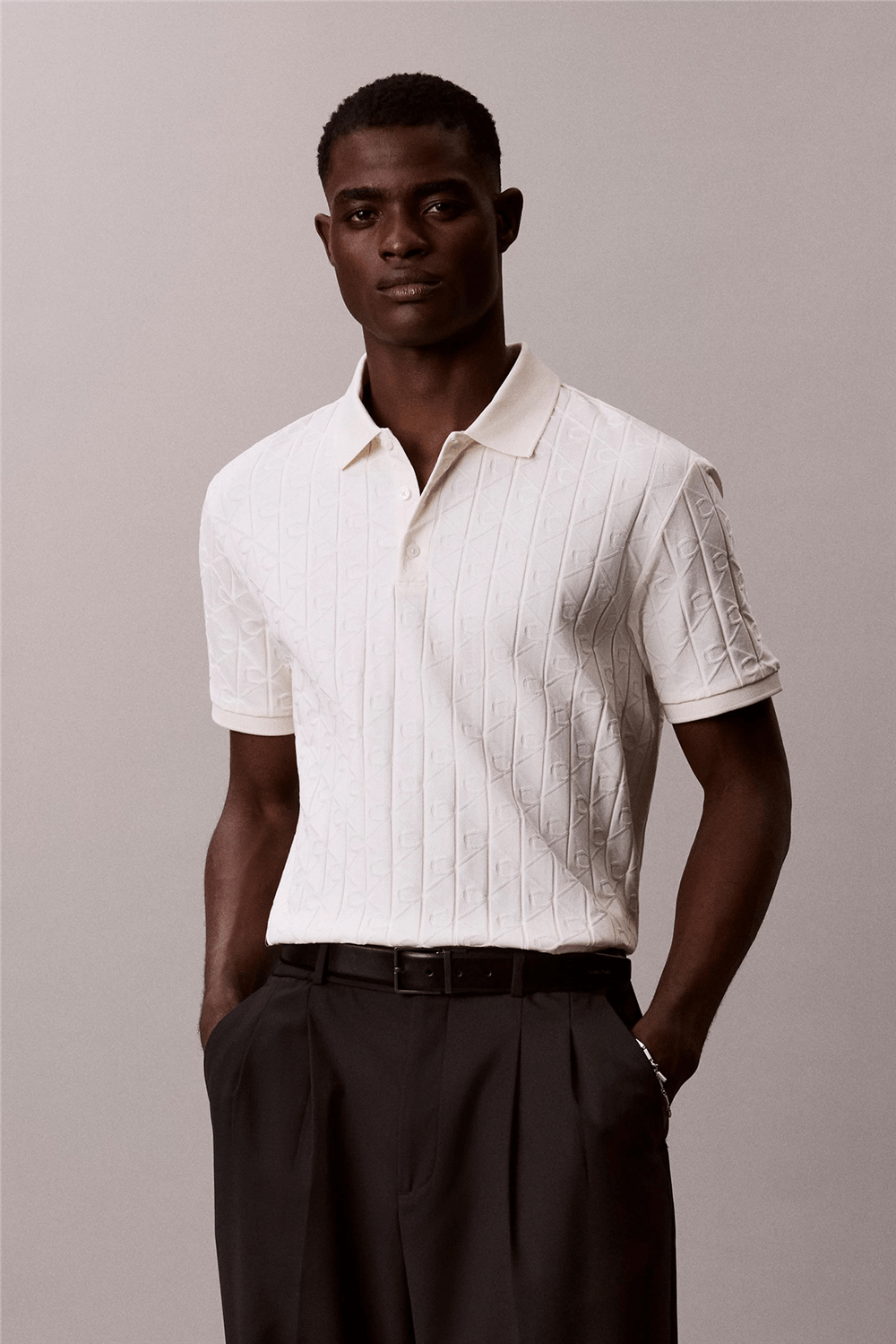 Calvin Klein Ss Dbl Merc Emblem Aop Polo Erkek Polo Yaka Triko Beyaz