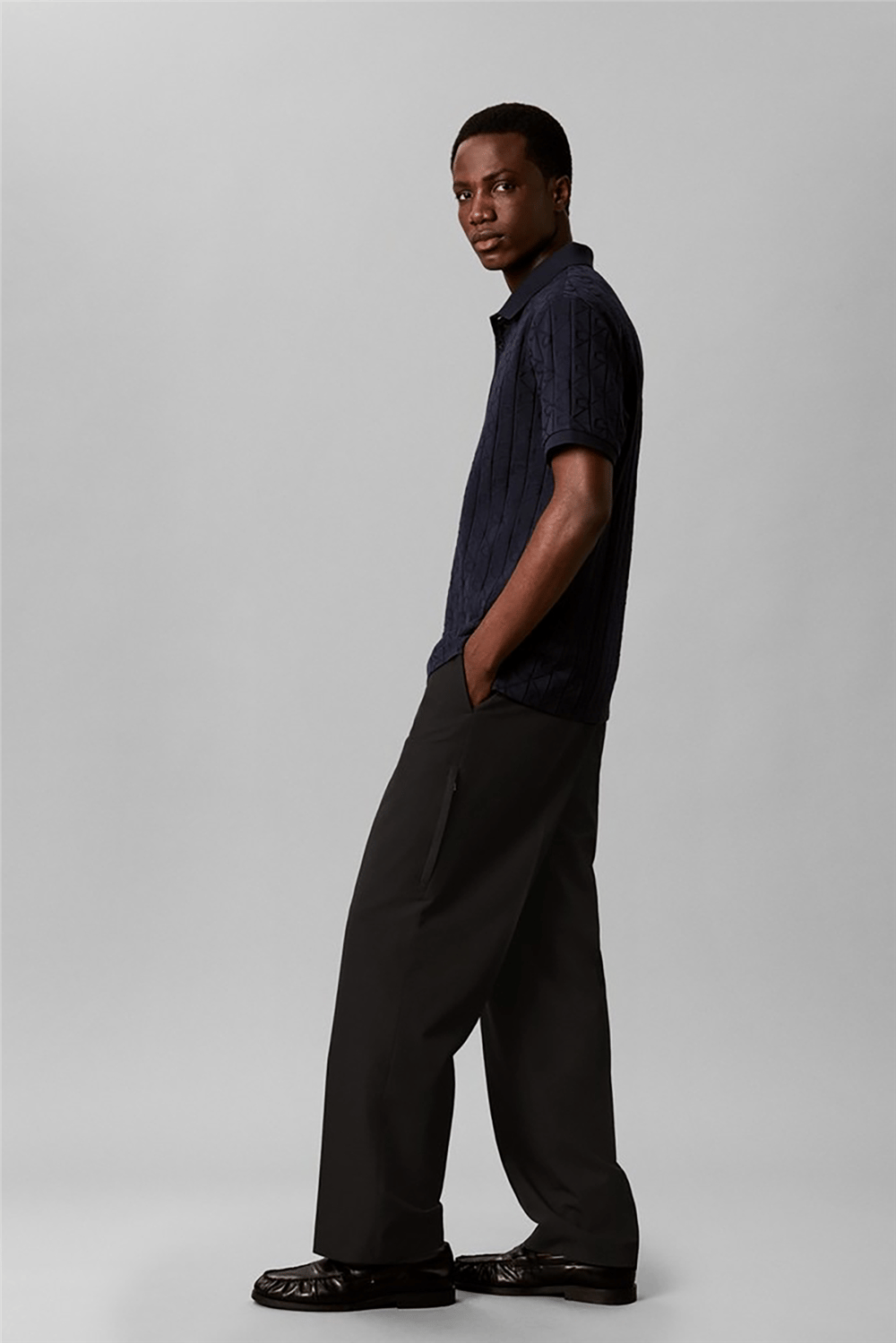 Calvin Klein Ss Dbl Merc Emblem Aop Polo Erkek Polo Yaka Triko Lacivert