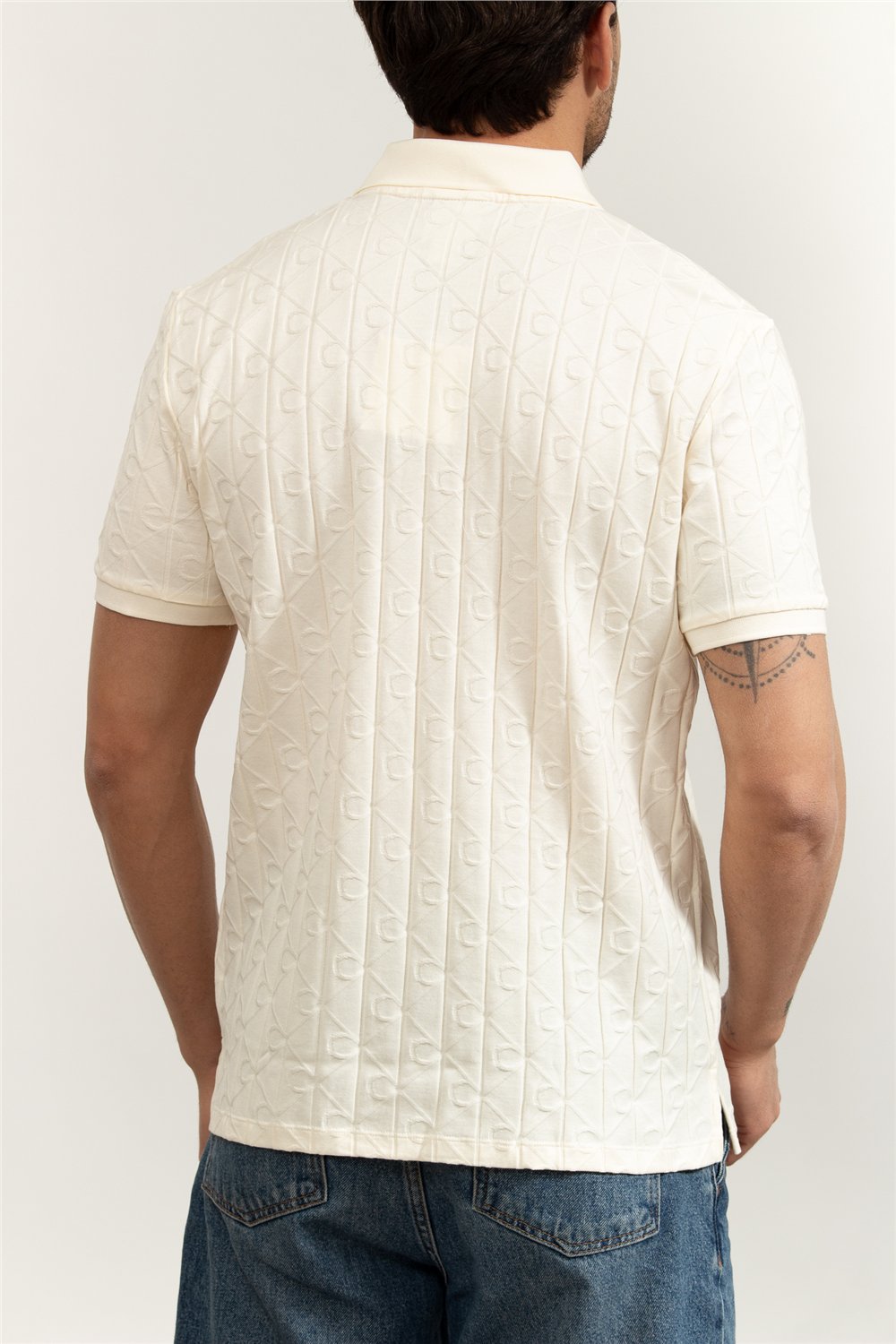 Calvin Klein SS DBL Mercerized Emblem Jacquar Erkek Polo Yaka Triko