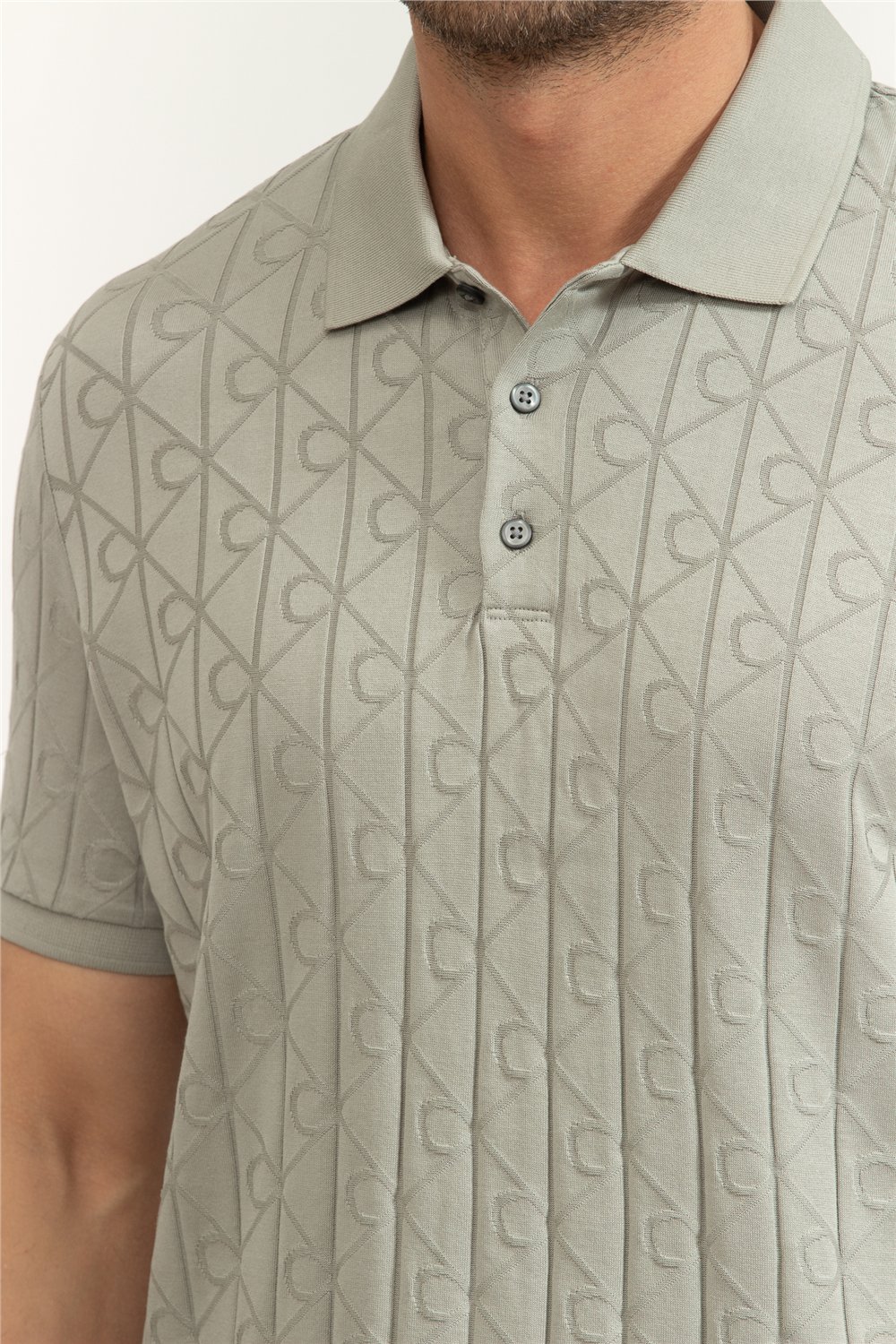 Calvin Klein SS DBL Mercerized Emblem Jacquar Erkek Polo Yaka Triko