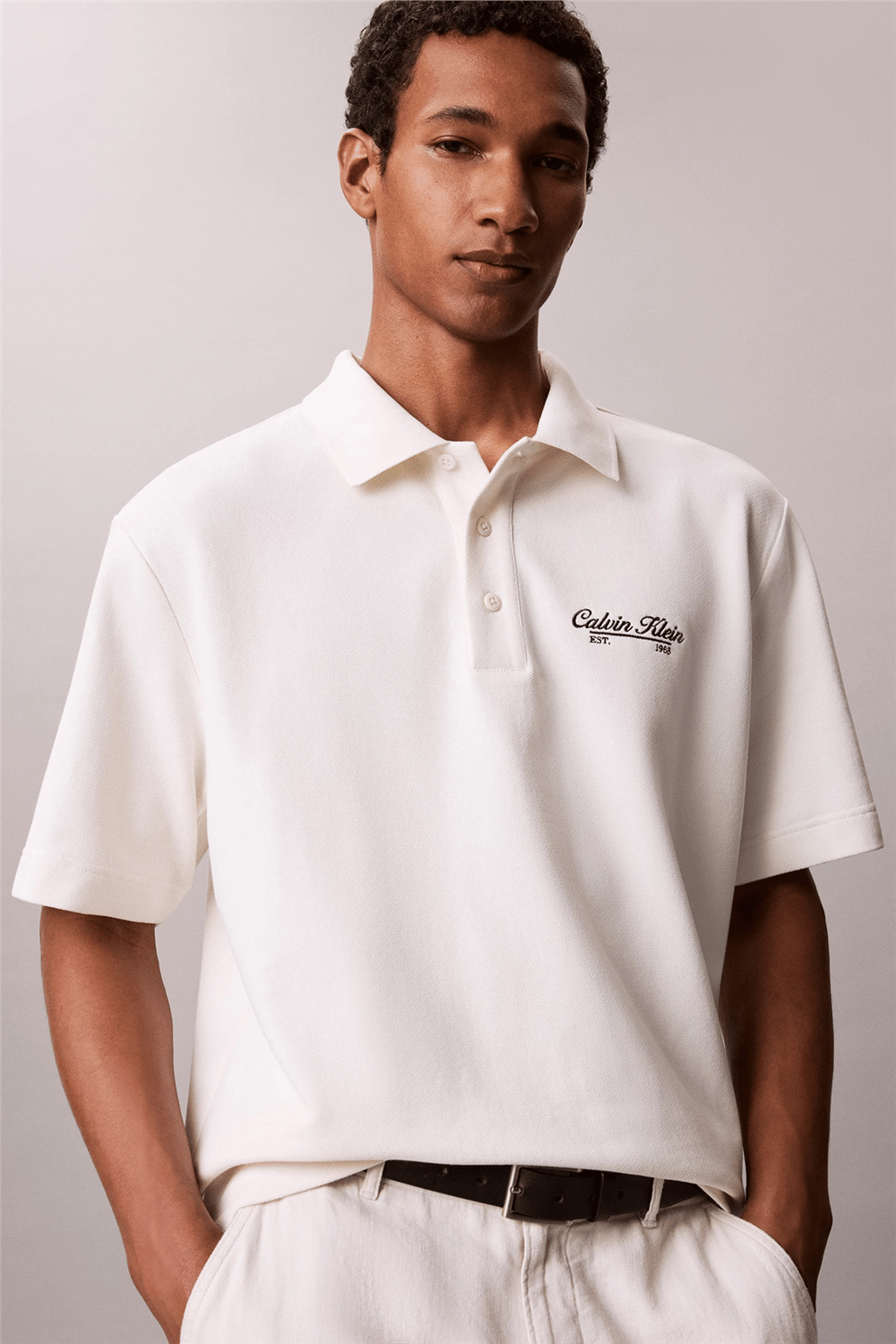 Calvin Klein Ss Easy Applique Pique Polo Erkek Polo Yaka T-Shirt Beyaz