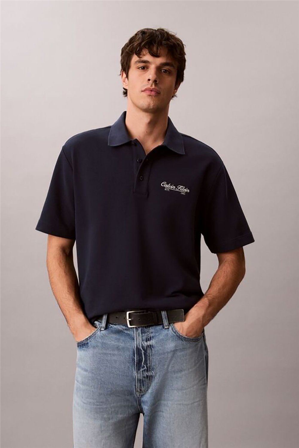 Calvin Klein Ss Easy Applique Pique Polo Erkek Polo Yaka T-Shirt Lacivert