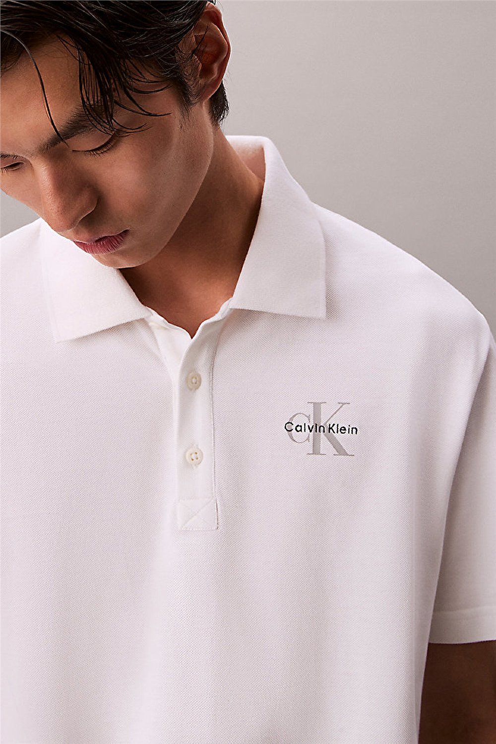 Calvin Klein Ss Easy Monologo Casual Pique Po Erkek Polo Yaka T-Shirt Beyaz