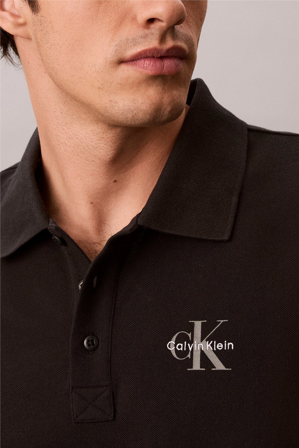 Calvin Klein Ss Easy Monologo Casual Pique Po Erkek Polo Yaka T-Shirt Siyah