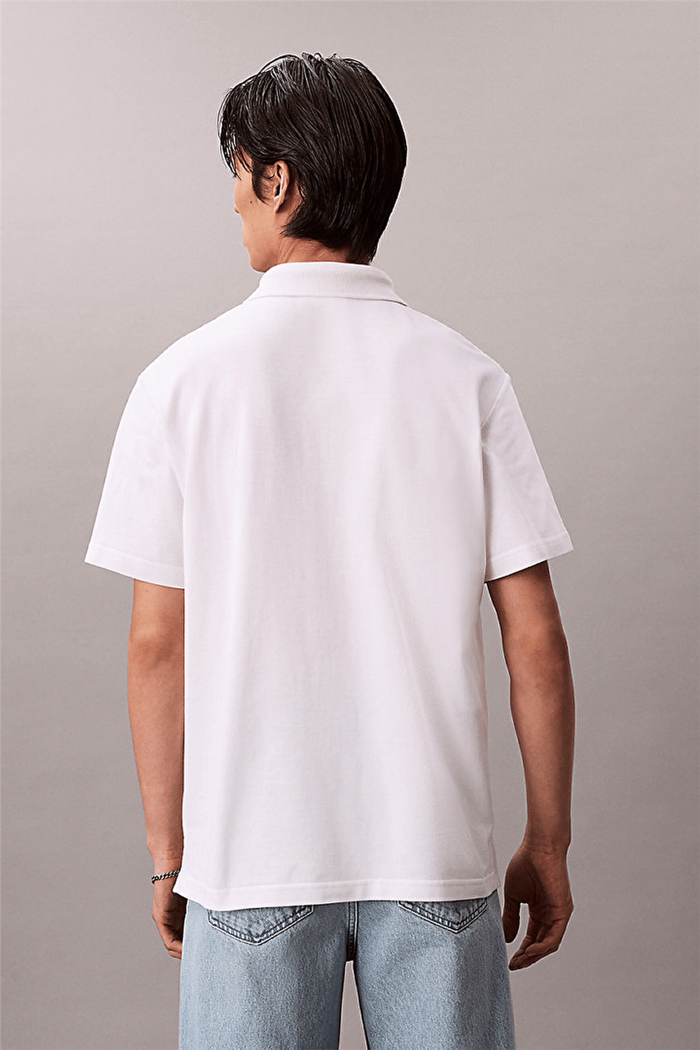Calvin Klein Ss Easy Monologo Casual Pique Po Erkek Polo Yaka T-Shirt Beyaz